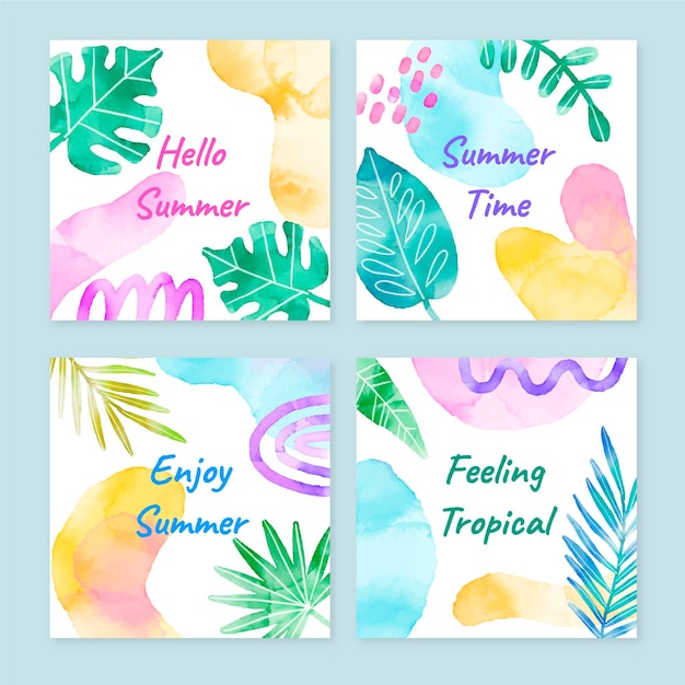 Hand painted watercolor summer cards collection