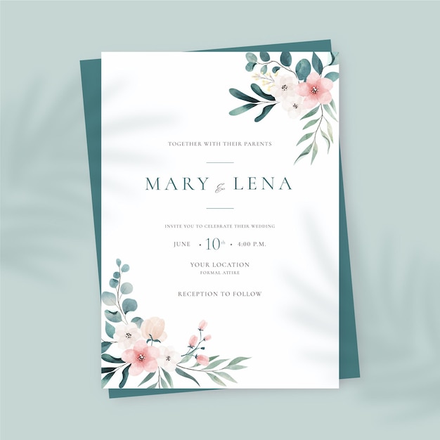 Hand painted watercolor wedding invitation template