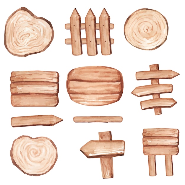 Hand painting illustration of wood handcraft textures element