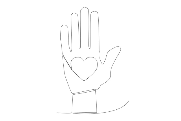 Hand palm with love symbol to support human rights and freedom line art