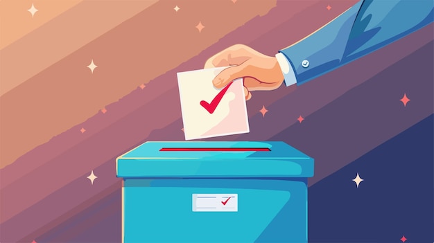 Vector hand placing a vote in voting ballot box