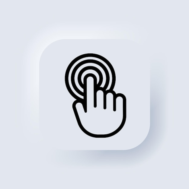 Hand pointer icon. Hand touch screen smartphone icon. Smartphone screen with clicking finger. Cursor icons vector. Neumorphic. Neumorphism. Vector