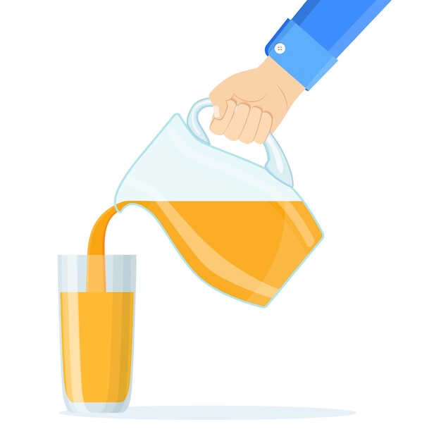 Hand pouring orange fruit juice