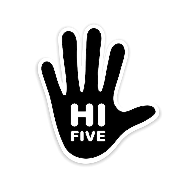 Hand print with text hi five sticker illustration