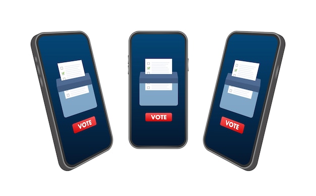 Hand puts vote bulletin into vote box on smartphone screen Voting concept Ballot box