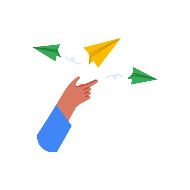 Hand raise up paper plane for digital marketing