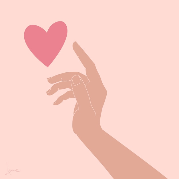 Hand reaches to the heart Human hand with a heart Love symbol Vector illustration