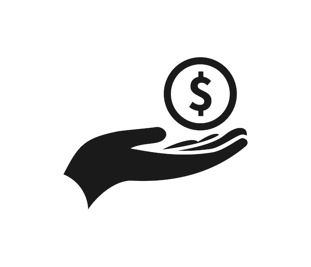 Hand receive dollar coin icon vector Dollar coin in hand icon