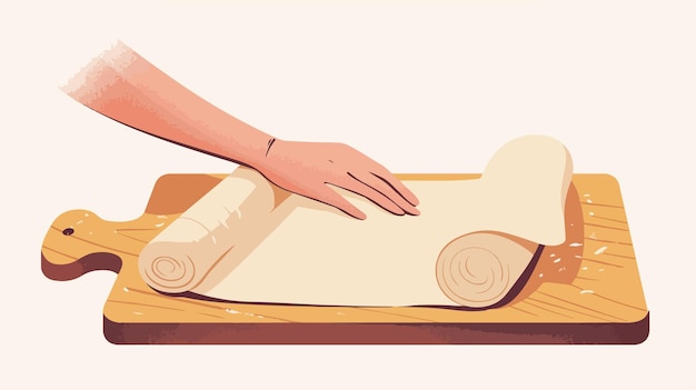 Vector hand rolling dough on wooden surface