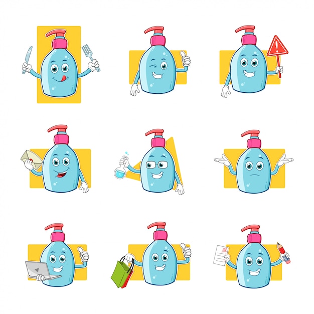 Hand Sanitizer Cartoon Mascot Character Set Collection