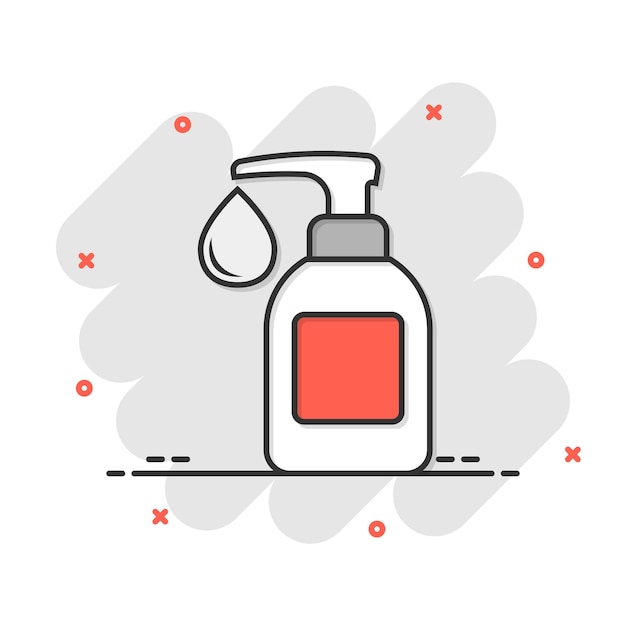 Hand sanitizer icon in comic style Antiseptic bottle cartoon vector illustration on isolated background Disinfect gel splash effect sign business concept