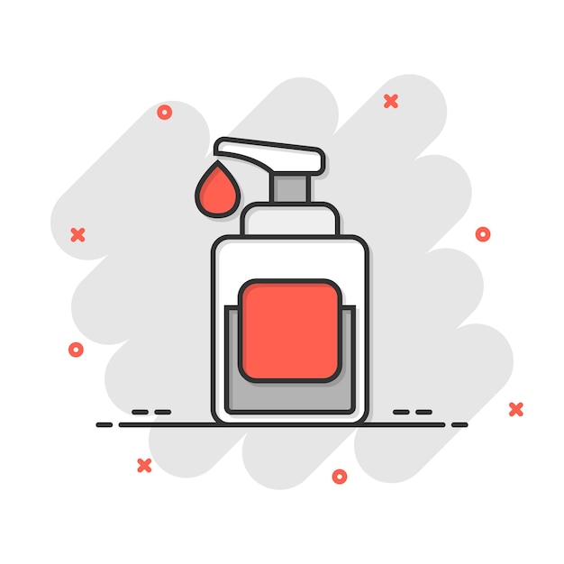 Hand sanitizer icon in comic style Antiseptic bottle cartoon vector illustration on isolated background Disinfect gel splash effect sign business concept