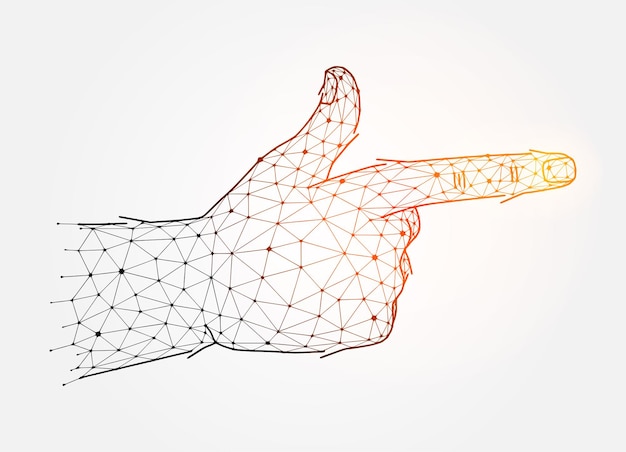 Hand shooting gesture concept art. Finger gun polygonal vector illustration on a white background