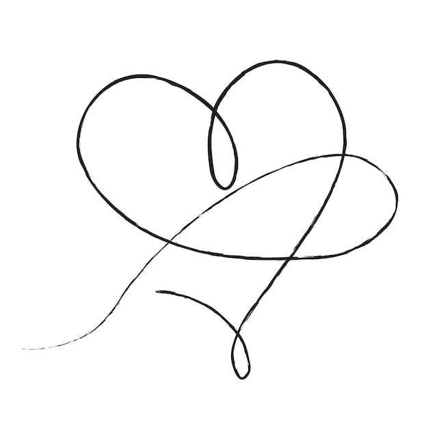 Hand sketch drawing black line heart Love doodle isolated on white background Vector