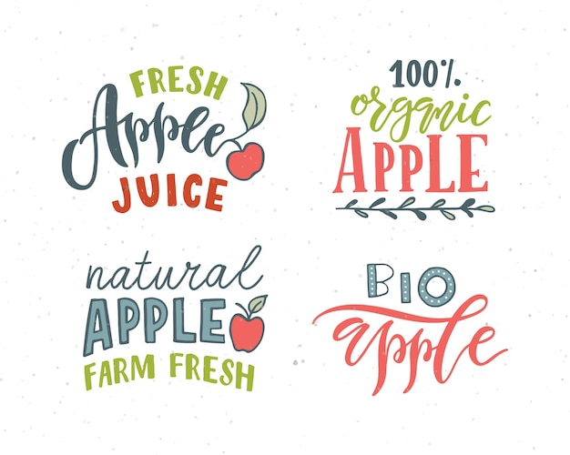 Hand sketched apple lettering typography Concept for farmers market organic food natural product