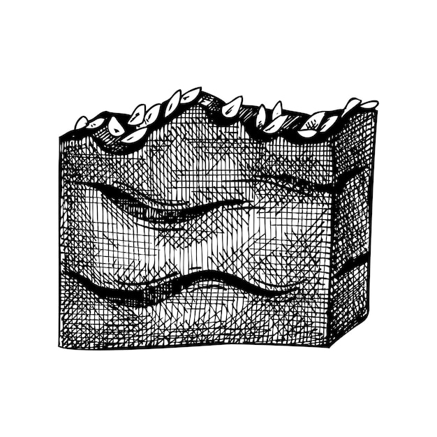 Hand sketched aromatic soap illustration drawing of hand drawn soap bar