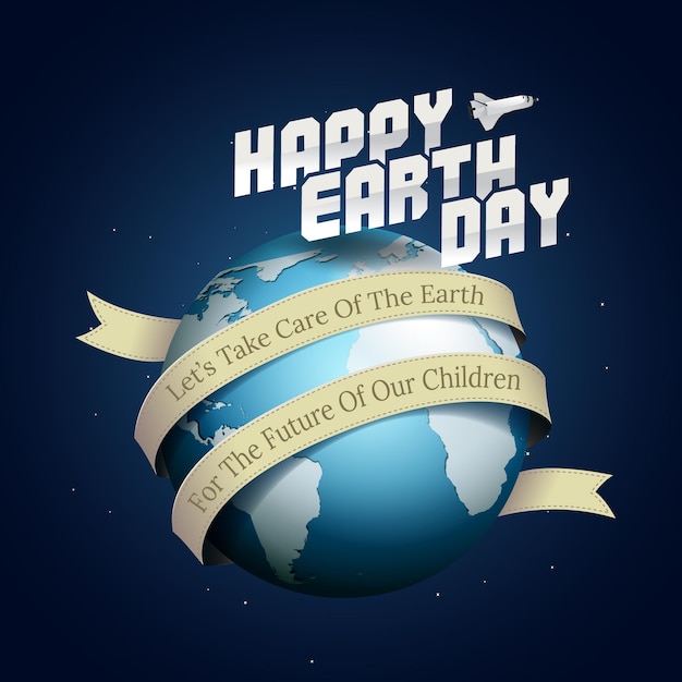 Vector hand sketched happy earth day text with double ribbon and earth great for logotype