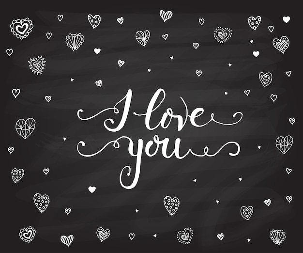 Hand sketched I Love You text as Valentines Day logotype badge and icon Valentines Day postcard