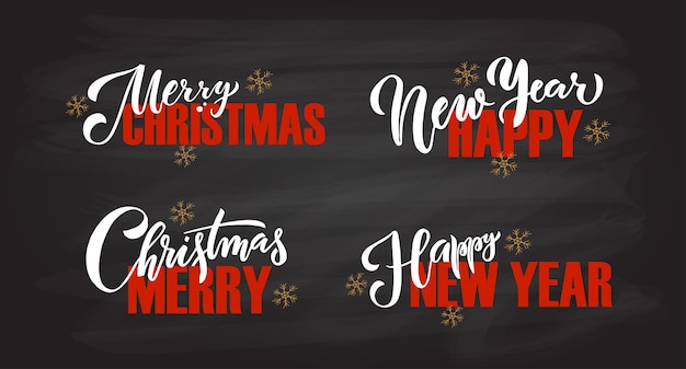 Vector hand sketched logotype badgeicon typography set for christmas new year holiday season lettering