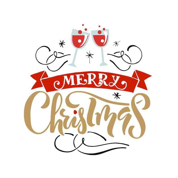 Hand sketched Merry Christmas logotype, badge/icon typography. Lettering 'Merry Christmas' for Christmas/New Year greeting card, invitation template. New 2017 Year, Christmas banner, poster