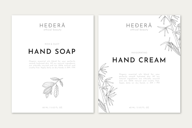 Hand soap and cream with line art illustration