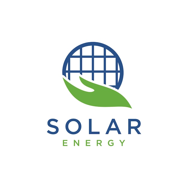 Hand and solar globe eco friendly energy logo icon vector logo template on white background