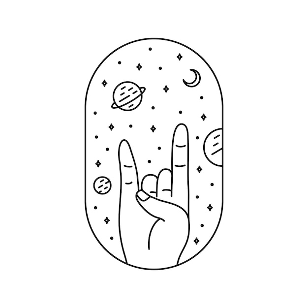 Hand in Space 1 Monoline Illustration