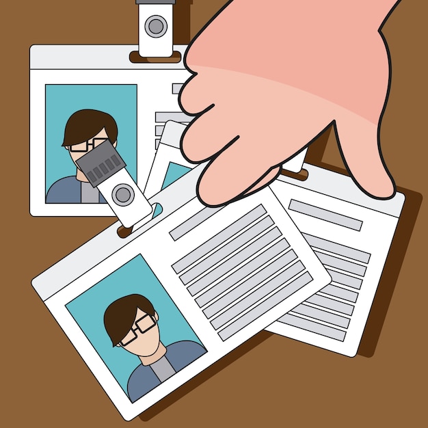 Hand stealing ID cards vector illustration graphic design