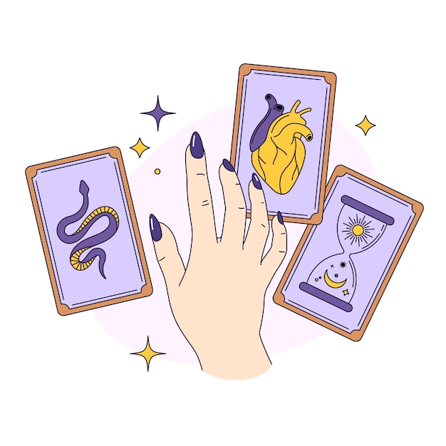 Vector hand over tarot cards esoteric magic witchcraft astrology fortune telling divination mystic drawing