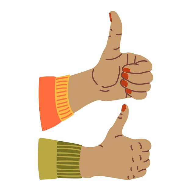 Hand thumb up Positive like OK gesture agreement approval Good feedback cartoon vector illustration