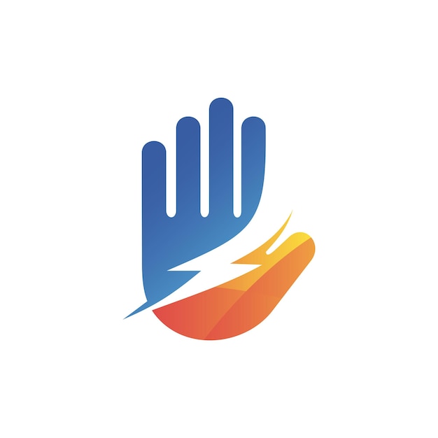 Hand and thunder symbol logo design