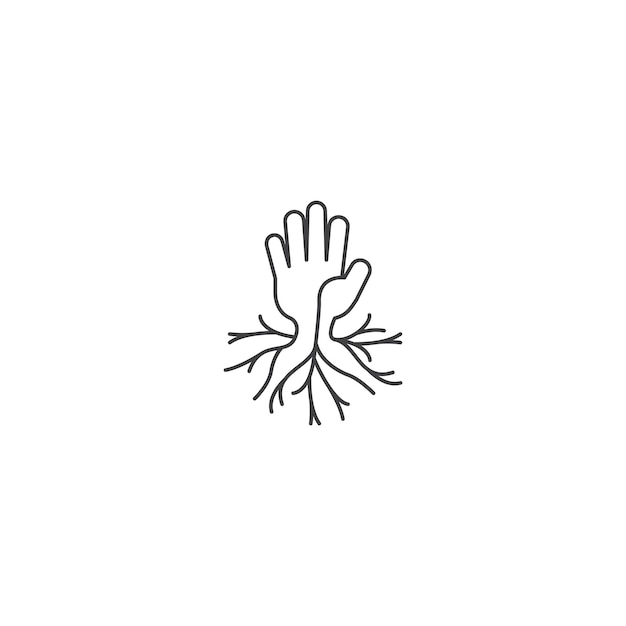 Hand tree root Vector outline template