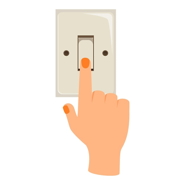 Vector hand turning on light switch with forefinger