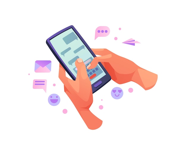 Hand use smartphone application chat messanger