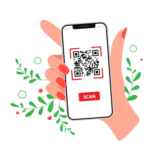 Hand using mobile smart phone scan qr code mockup template for your design