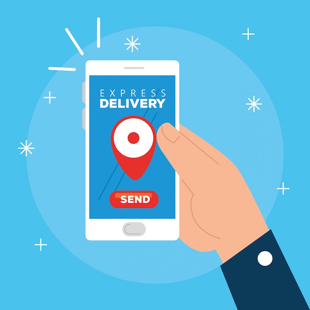 Hand using smartphone with app express delivery