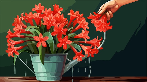 Hand Watering Can Clivia Plant Illustration