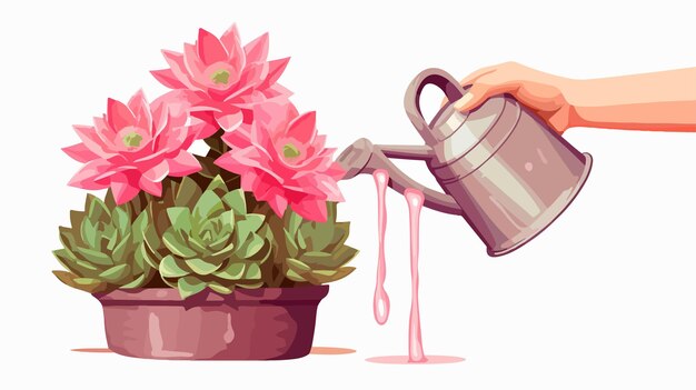 Vector hand watering gymnocalycium illustration