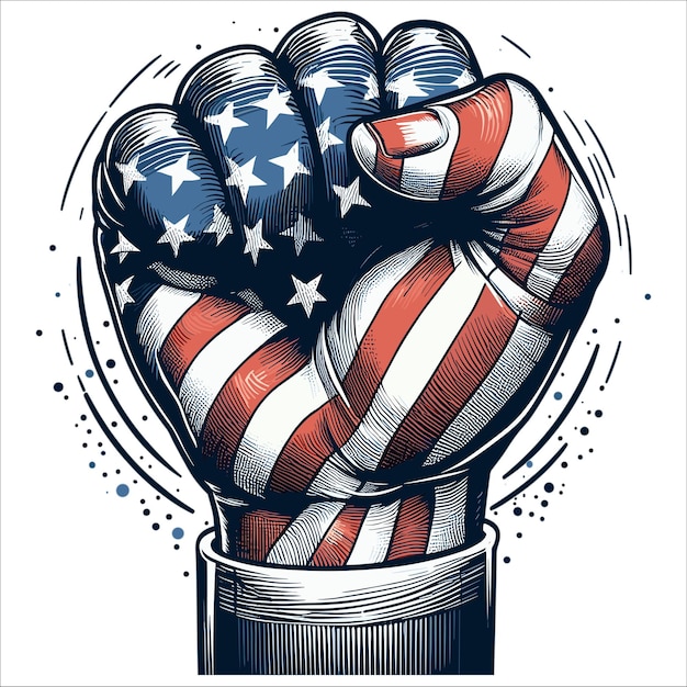 Hand with american flag illustration on white background