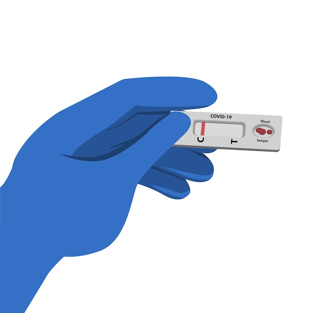 Hand with Blue Glove holding Rapid Test Tool for Diagnosing Corona Virus in Vector illustration