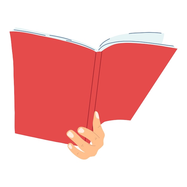 Hand with book in cartoon flat style Concept of World book day studying learning Vector illustration