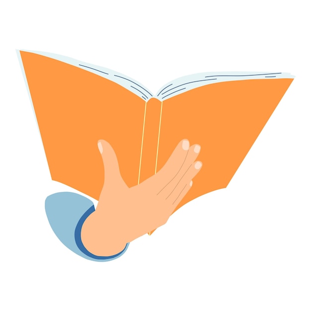 Hand with book in cartoon flat style Concept of World book day studying learning Vector illustration