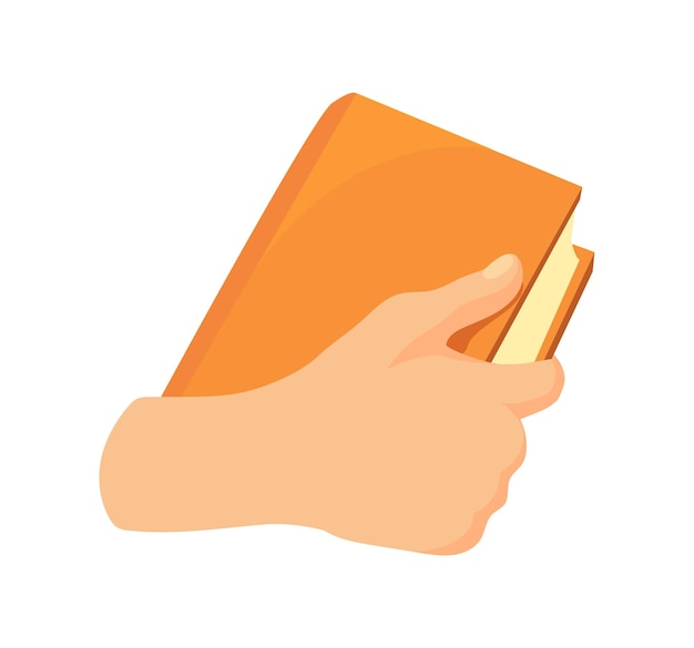 Hand with book. People hands holding notebook of education for learning knowledge, flat icon cartoon vector illustration