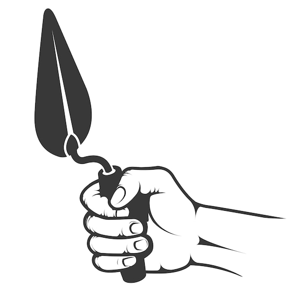 Hand with brick trowel bricklayer holds plastering trowel building renovation emblem vector