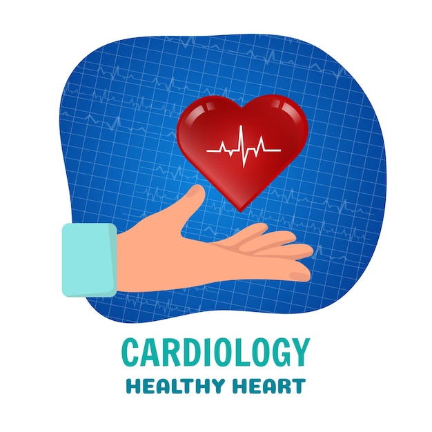 Hand with cardiology heart concept in vector illustration