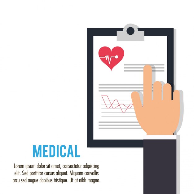 Vector hand with clipboard medical health care 