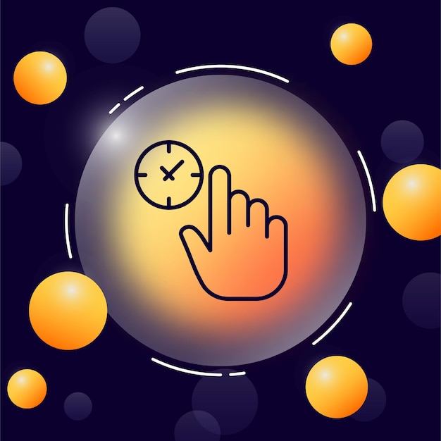 Hand with clock line icon Time management schedule work table finger control event plan appointment Planning concept Glassmorphism style Vector line icon for Business and Advertising