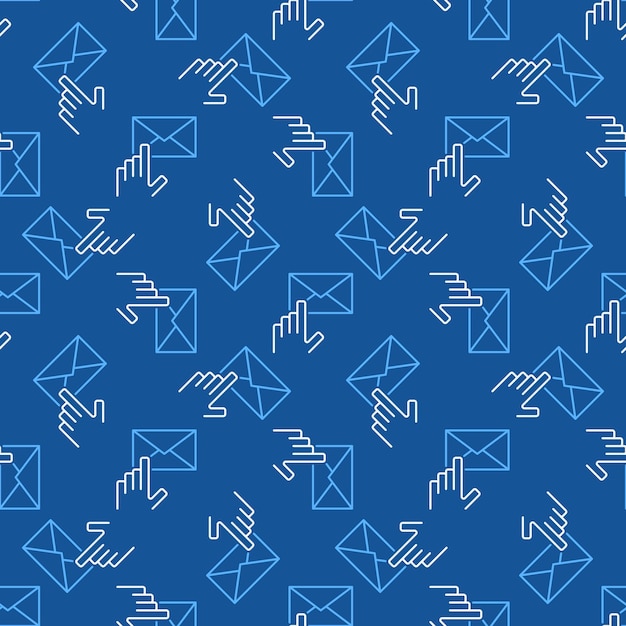 Hand with Envelope vector Email blue line seamless pattern