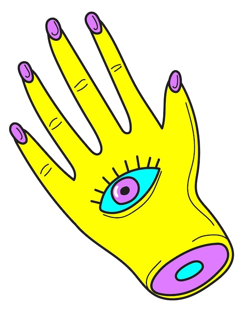 Hand with eye Esoteric trippy sign Neon psychedelic