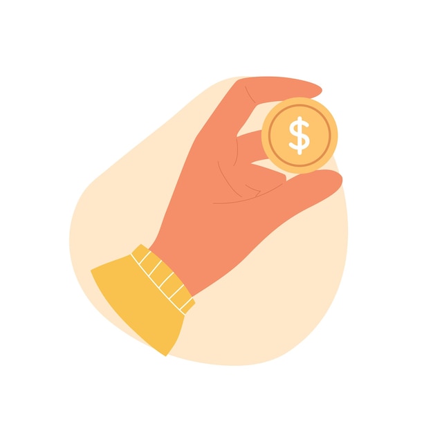 Hand with gold coin Saving money concept Cash currency in fingers